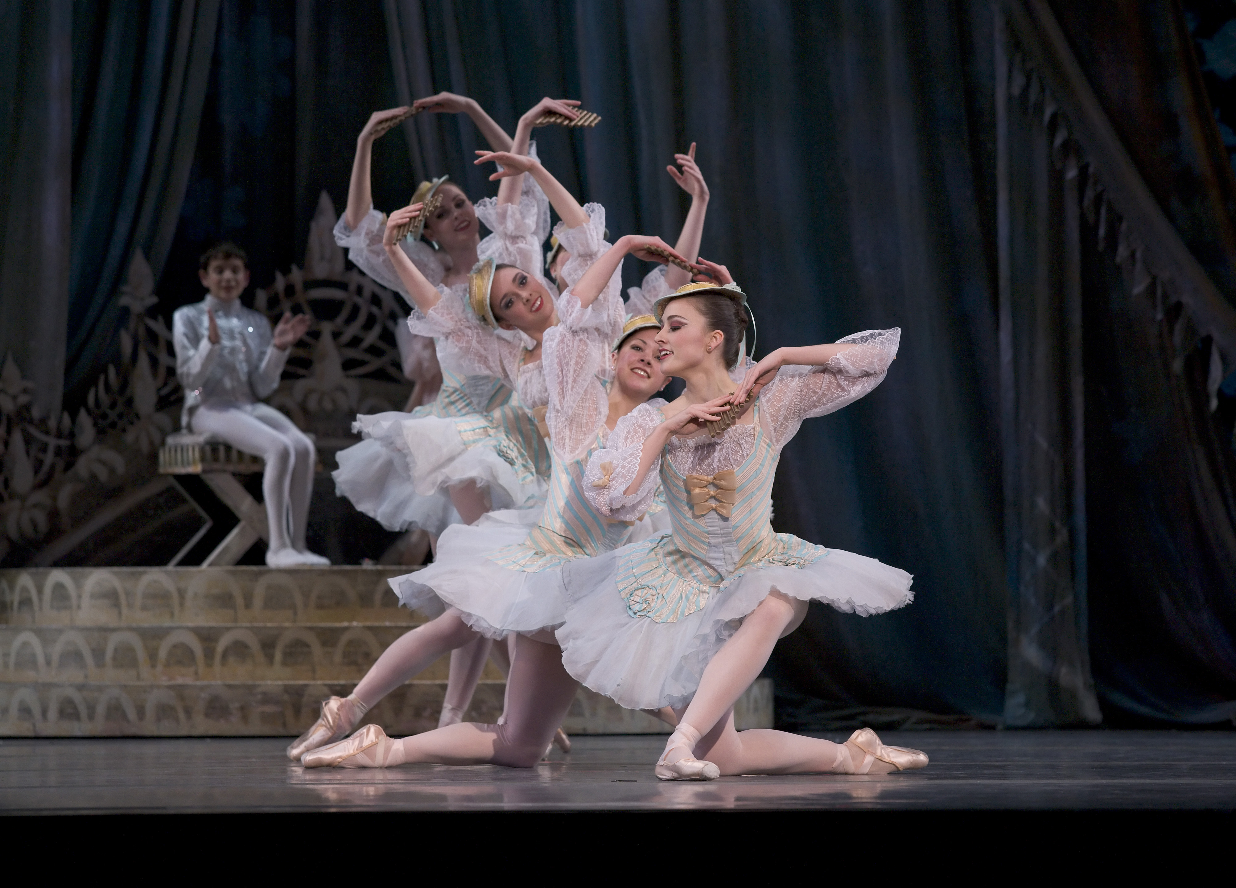 (Front to back) Candace Bouchard, Emily Tedesco, Jacqueline Damico and Andrea Cooper in Oregon Ballet Theatre’s production of George Balanchine’s The Nutcracker.  Photo by Blaine Truitt Covert.